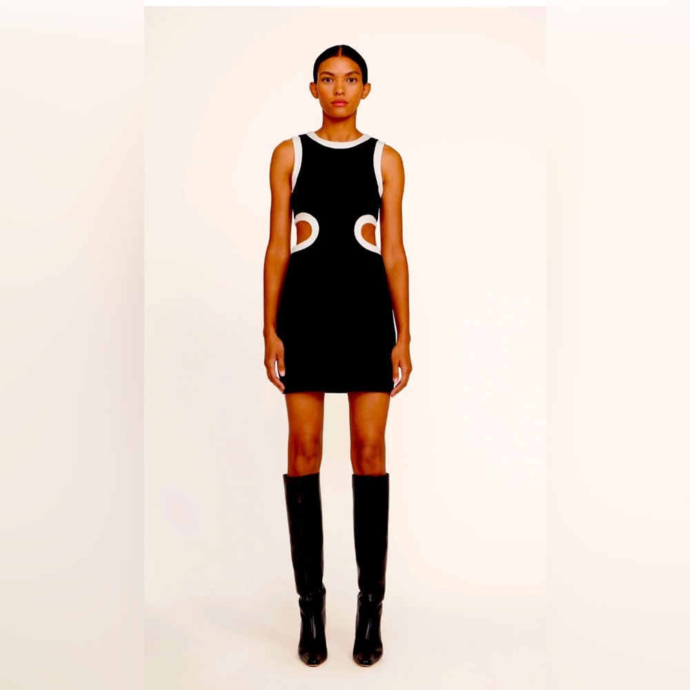 STAUD Elegant Black and White Cutout Dress